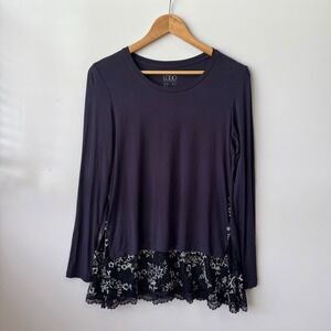 LOGO Lori Goldstein Tunic Top Long Sleeve Lace Trim Button Detail XS‎
